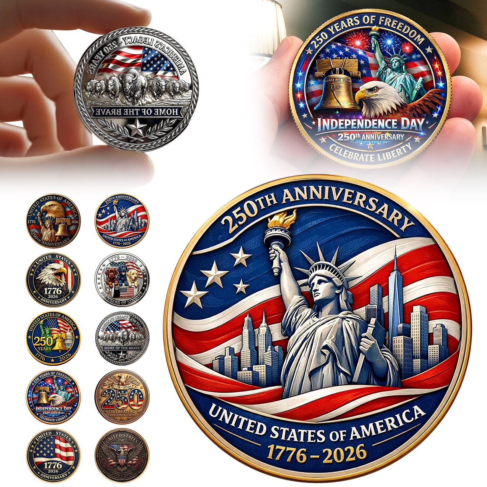 Moneda acrílica conmemorativa del 250 aniversario de la fundación de los Estados Unidos Moneda Estatua de la Libertad image 3