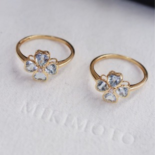 18K Gold Aquamarine Diamond Lucky Flower Ring Santa Maria Color Aquamarine 0.85/Ct Diamond 0.025/Ct