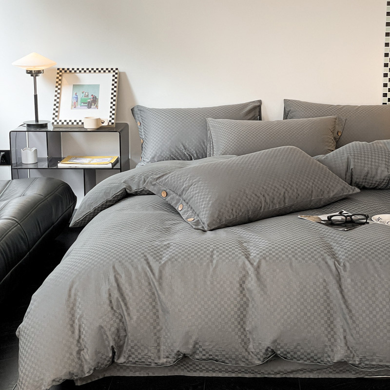 Luz de lujo jacquard de algodón de fibra larga satén conjunto de cuatro piezas 100 algodón puro color a juego cama de cuatro piezas de estilo nórdico cubierta de la colcha hoja de cama