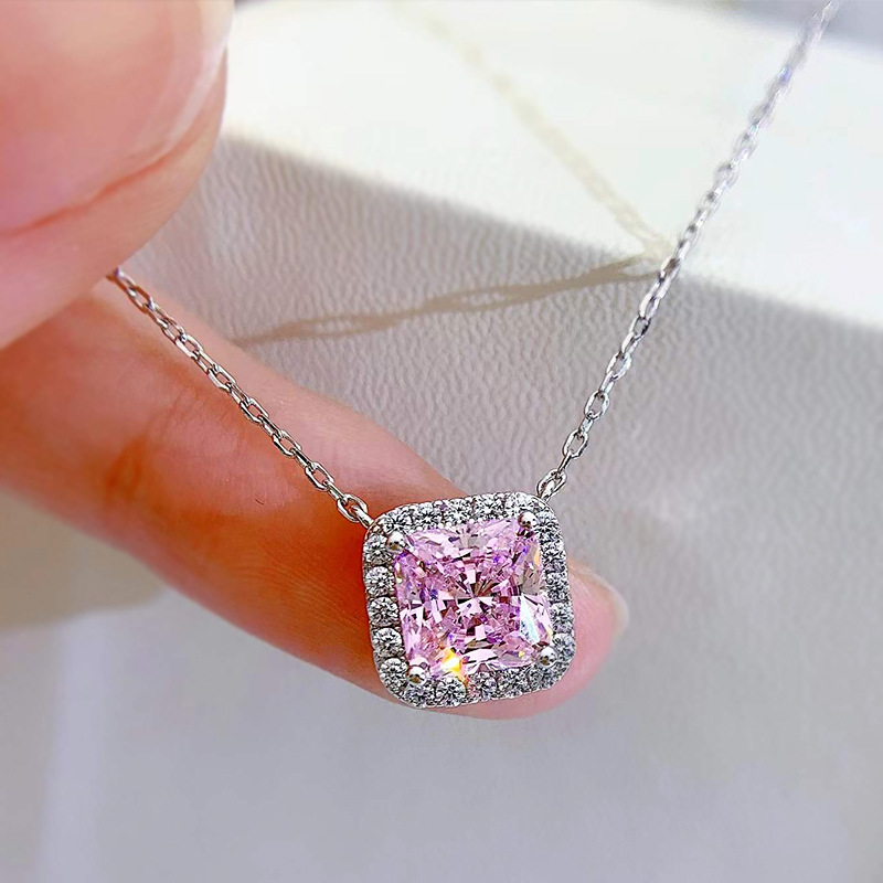 14g Weight High Carbon Diamond Inlay Material Pendant Necklace Classification cable chain Chain Type 1 Piece Quantity Holiday, Daily Occasion 925 Sterling Silver Material Square Pattern Women'S Gender Plating, Inlay Design Simple Style Style 925 Sterling Silver Cable Chain Plating Inlay Square High Carbon Diamond Pendant Necklace 8