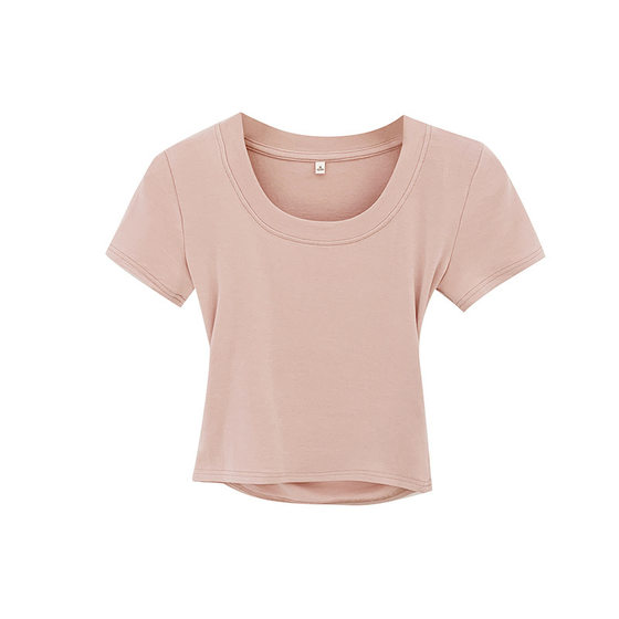Basic Simple Design Sense Hollow Out Back Waist Solid Color Short-sleeved T-shirt Women's Summer Short Western-style Sweet and Hot Top for Women