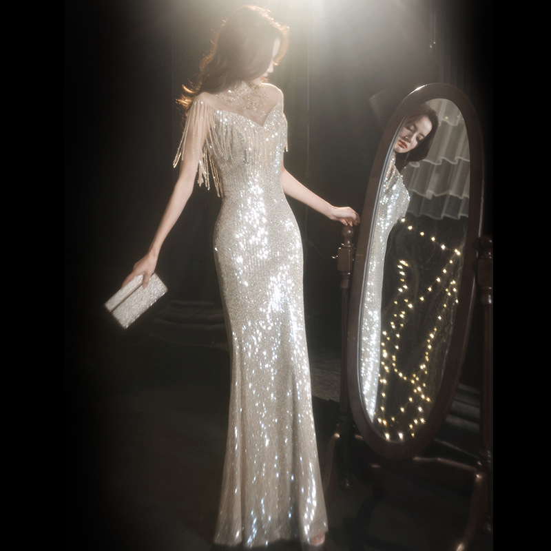 Vestido de noche estilo sirena para mujer, novedad 2026, elegante para banquete de verano, fiesta anual dorada, vestido largo para socialité