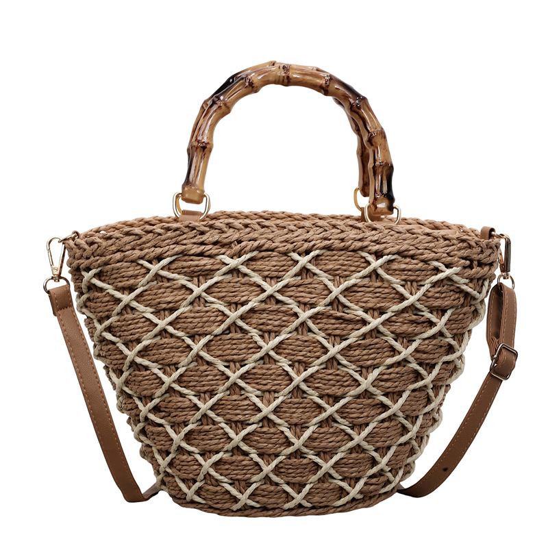 Bolsa de tejido a mano para mujeres 2026 nuevas vacaciones de playa de mano cesta de verduras bolsas de balde de verano bolsas de tela de paja image 7