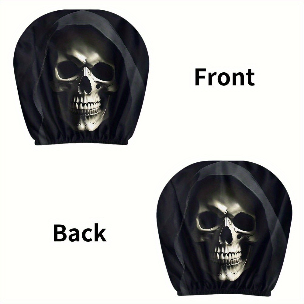 Car headrest cover with gothic death scythe dark-themed personalized print, universal for car interiors, can be customized with labels and made according to provided images