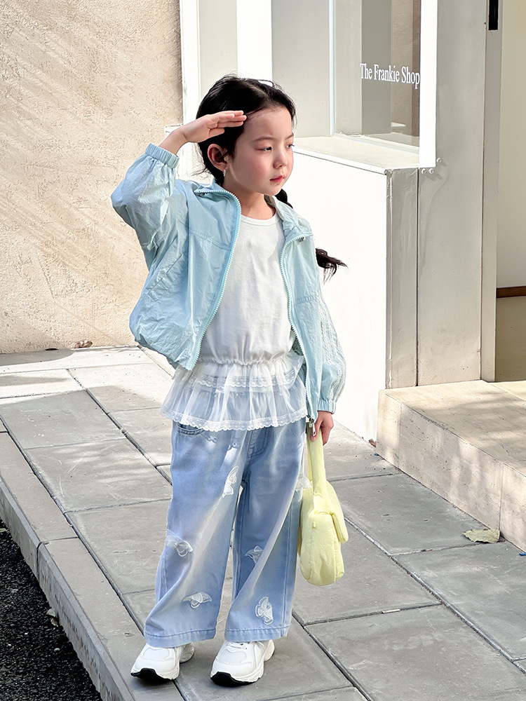 [En stock] Chaqueta de protección solar para niñas 2025 verano nuevo estilo chaqueta de costura de cuello alto para niños ropa de piel fresca image 5