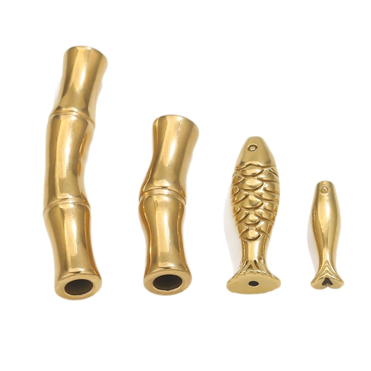 Acero inoxidable dorado bambú curva pequeña perla de pez accesorios de material de cuerda tejida a mano accesorios de pulsera cuentas de acero DIY accesorios