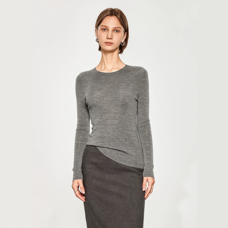 Machine Washable All-Wool Base Layer Women's Autumn Seamless 18-Gauge 120-Count Fully Formed Round-Neck Knit Sweater 101 Machine Washable All-Wool Base Layer Women's Autumn Seamless 18-Gauge 120-Count Fully Formed Round-Neck Knit Sweater 101