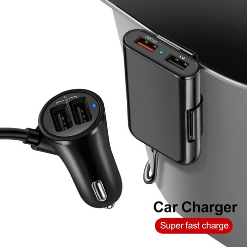 8A one to four 4USB car charger with cable QC3.0 fast charging front and rear seat car charger flash charging four port car charger