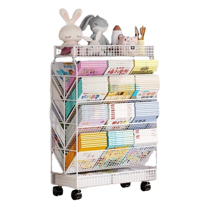 Almacenamiento de libros de escritorio de aula móvil con escritorio de la rueda junto a pequeña mesa estudiante estantería empuje y tirar rack al por mayor