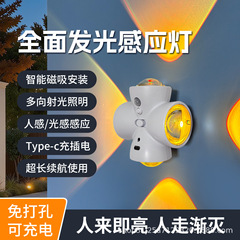 跨境新款智能人体感应灯七彩氛围灯充电感应壁灯卧室人过道小夜灯