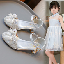 女童半凉鞋夏季2025新款时尚洋气儿童高跟鞋中大童女孩水钻公主鞋