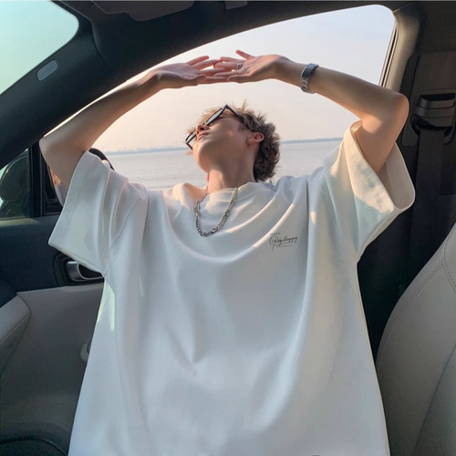 Summer Ice Silk Cool Feeling Short Sleeve T-Shirt for Men, Summer Loose Half-Sleeve Couple's T-Shirt, Hong Kong Style Printed T-Shirt, Fashion