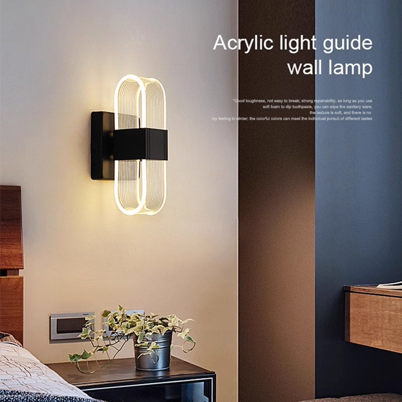 Luz de cabecera del dormitorio, lámpara de fondo de la sala de estar, escalera de lujo moderna y sencilla, pasillo de la habitación del hotel, red creativa de lámpara de pared roja
