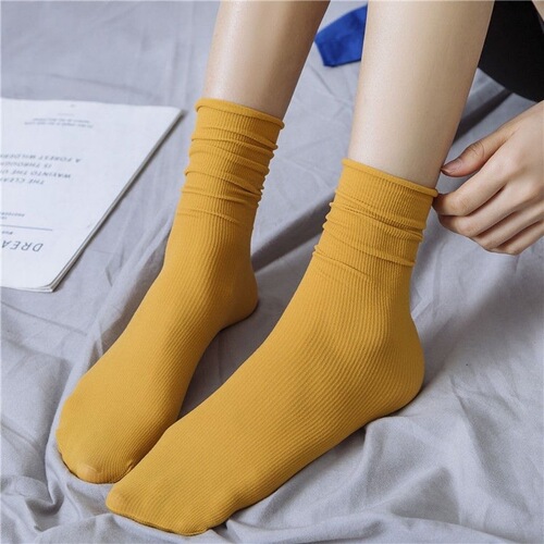 Spring and autumn Japanese velvet pile socks Korean style mid-length ins long women's socks solid color trendy ice socks