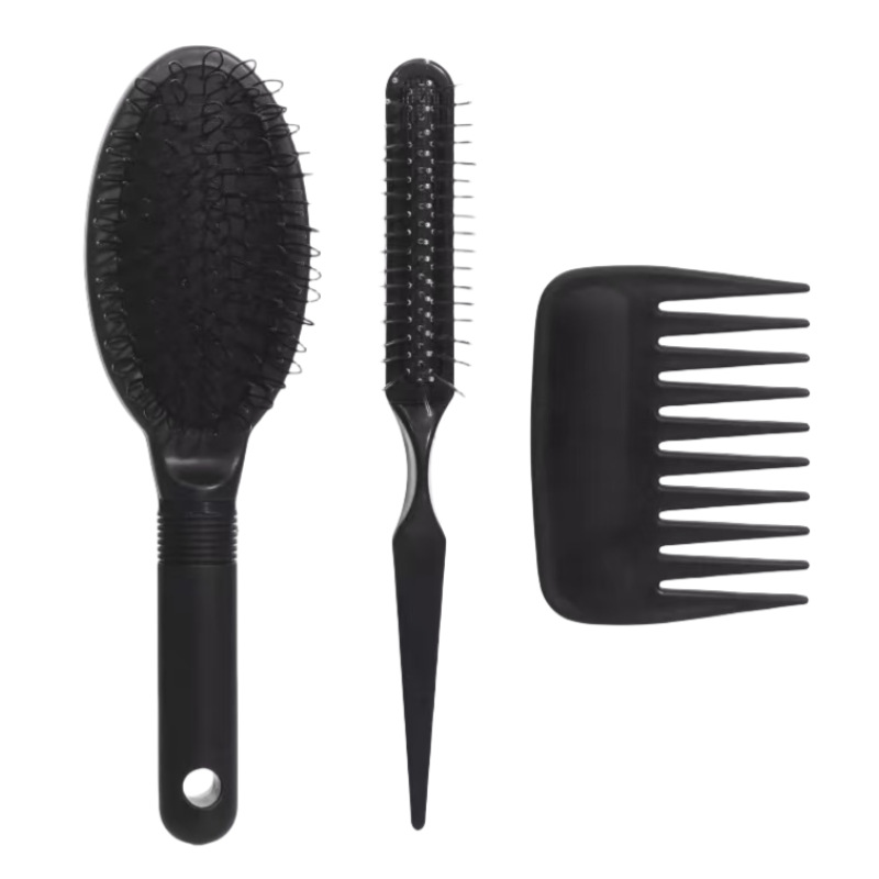 Manufacturer Wholesale Plastic Wig Ring Tooth Hair Extension Comb Steel Needle Air Bag Comb Black Plastic Comb Three-Piece Set