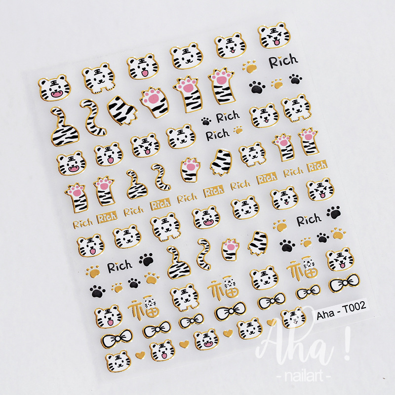Pegatinas de uñas dibujos animados lindo Tigre Año Nuevo estilo buena suerte Dios Fu carácter festivo dorado estampado leopardo calcomanías adhesivas