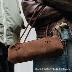 跨境小众磨砂腊肠包真皮牛皮腋下包女法棍包高级感单肩包女手提包