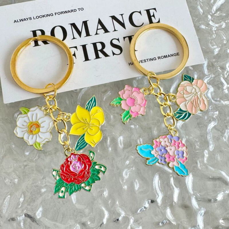 Fresh Floral Enamel Keychain Multi-Flower Alloy Pendant Bag Headphone Pendant Cute Ins Style Accessories Fresh Floral Enamel Keychain Multi-Flower Alloy Pendant Bag Headphone Pendant Cute Ins Style Accessories