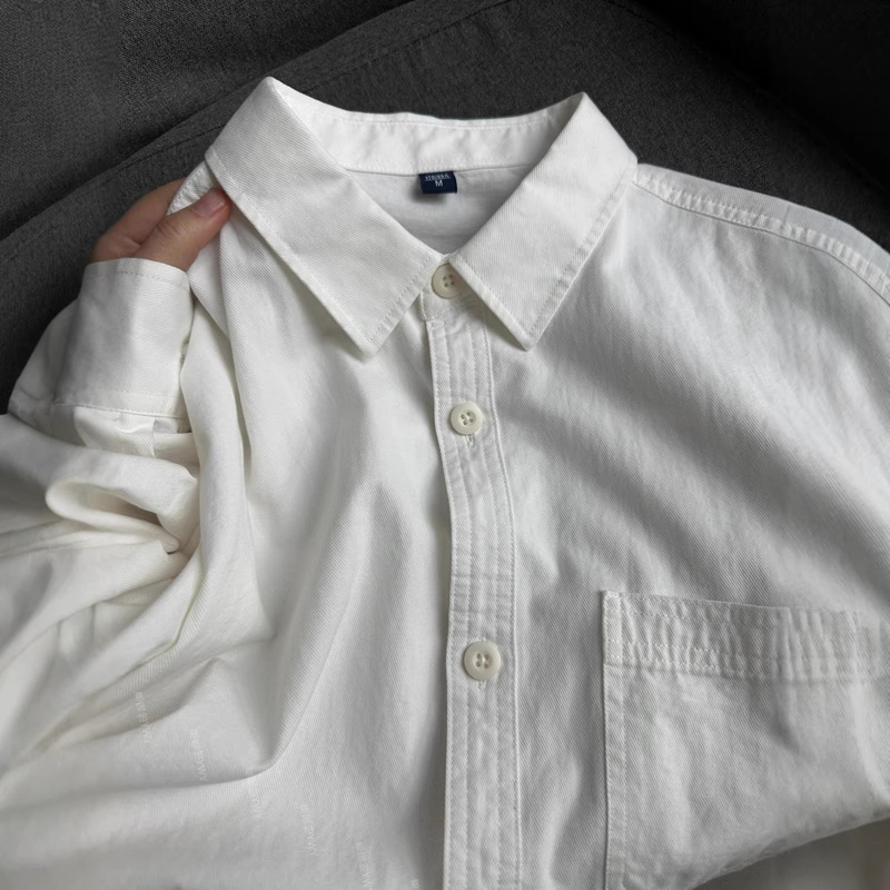 Heavyweight Pure Cotton Twill White Shirt for Men and Women, Couple's Matching Outfit, Regular Shoulder Fit, Layering Shirt, Top, Jacket
