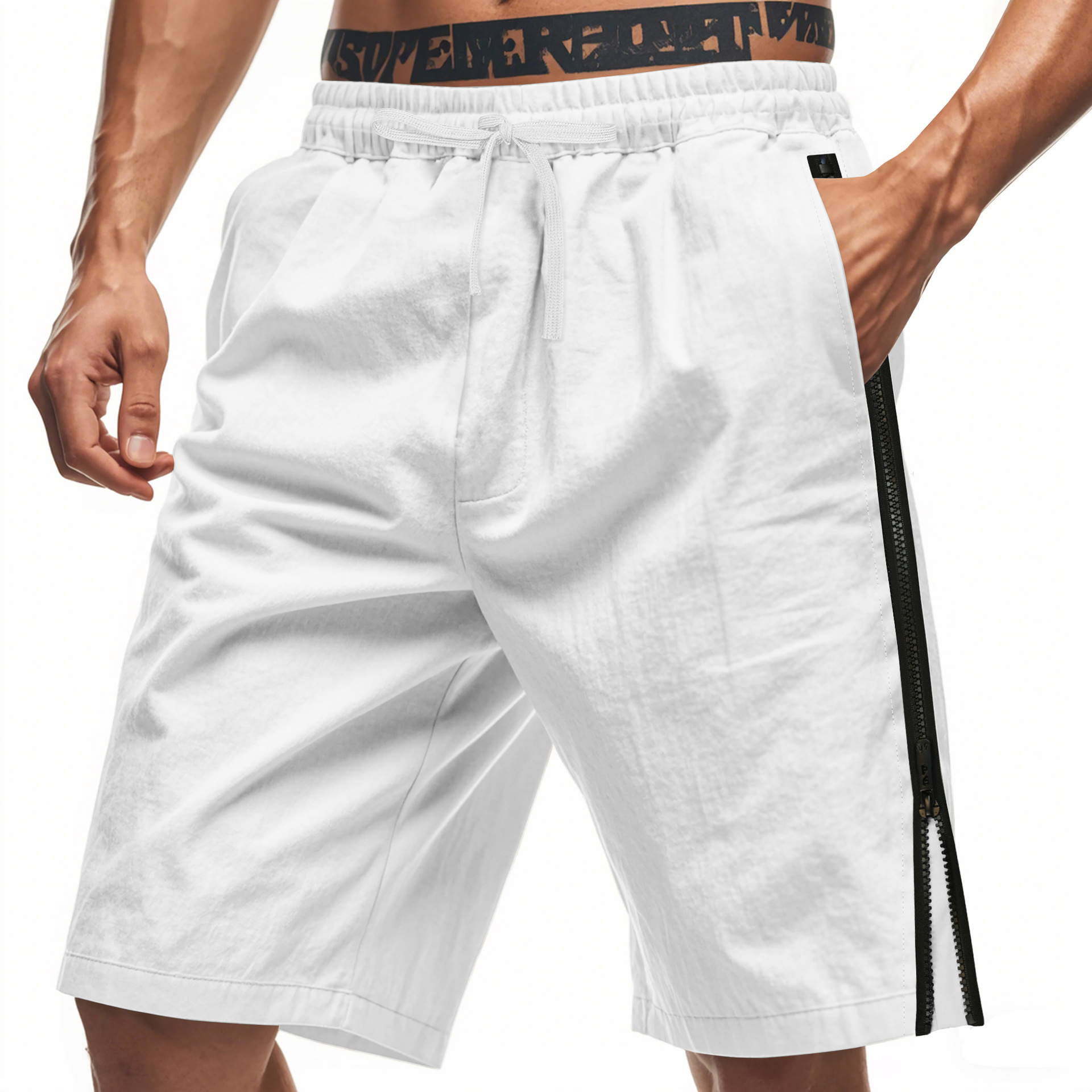 Estación independiente transfronteriza de hombres europeos y estadounidenses verano rápido secado transpirable laterales cremallera TK deportivo relajado pantalones cortos casuales de fitness