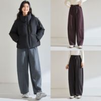 2025冬季加绒加厚松紧腰抽绳弯刀裤休闲百搭一件过冬香蕉裤25663