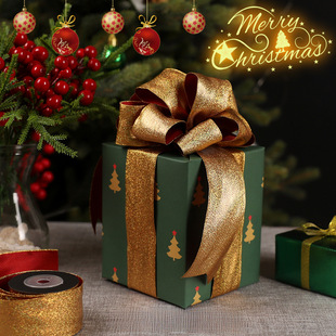 Christmas Gift Packaging Ribbon Golden Red Green Bow Strap New Year Annual Meeting Window Gift Box Decorative Belt