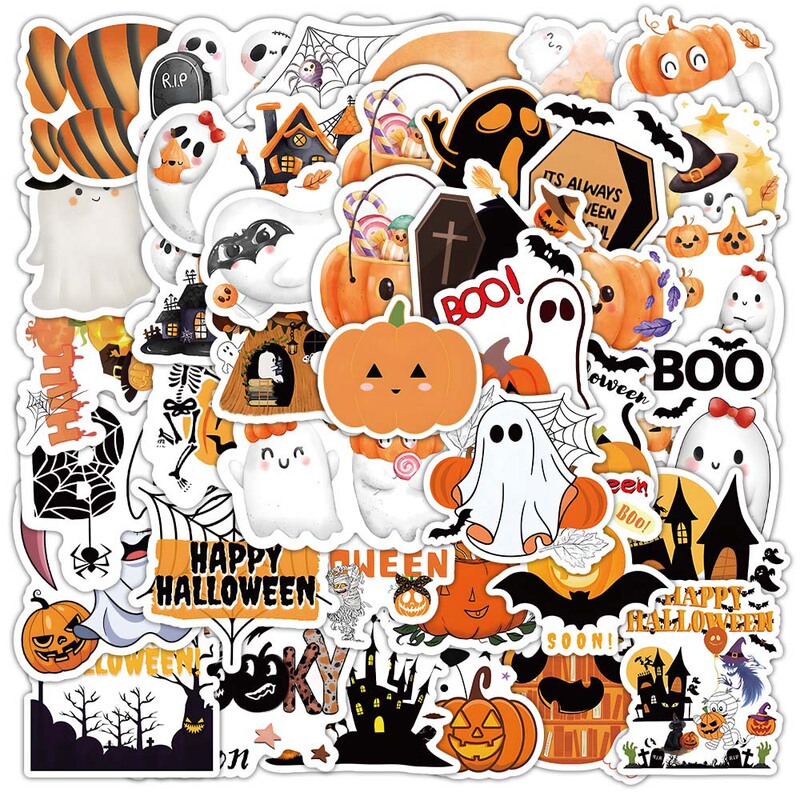 52 New Halloween Graffiti Stickers, Pumpkin, Bat, Black Castle, Cartoon Cute Little Ghost Decorative Stickers 52 New Halloween Graffiti Stickers, Pumpkin, Bat, Black Castle, Cartoon Cute Little Ghost Decorative Stickers