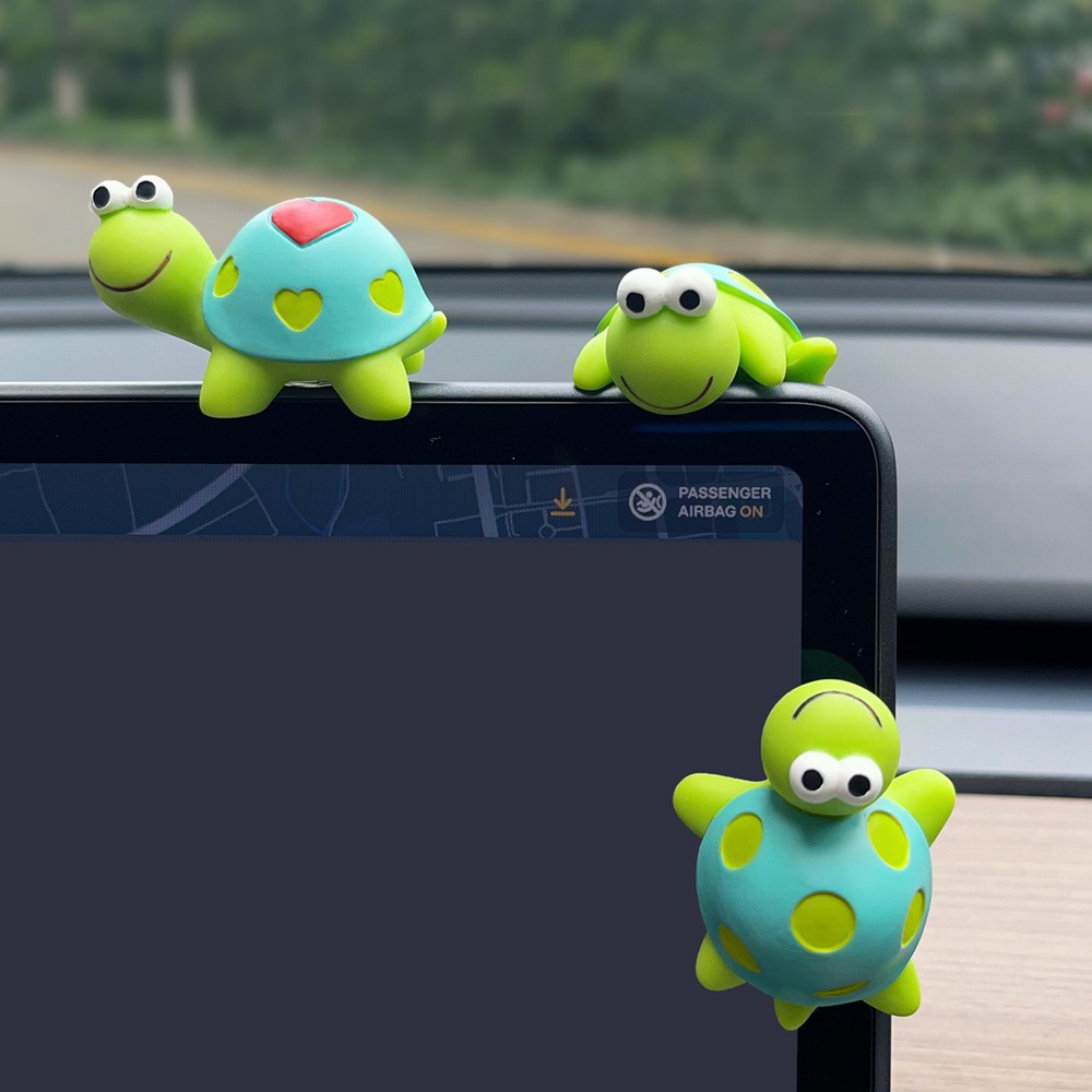 [Little Turtle] Lindos adornos de coche de dibujos animados, pantalla de control central de coche, decoración carnosa de musgo