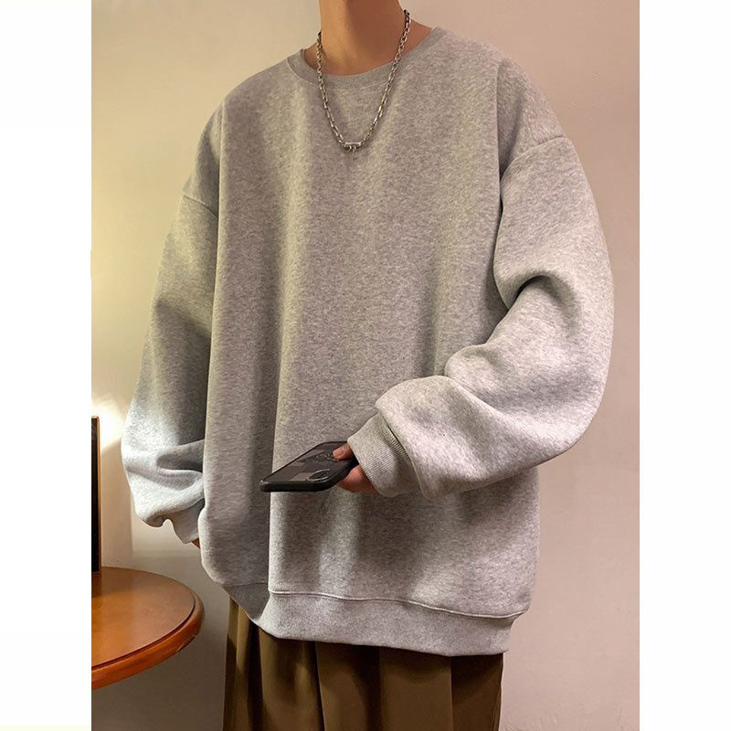 Huamian Outdoor Crew Neck Sweatshirt for Men 2025 Autumn New Solid Color Simple Men's Long Sleeve Pullover for Couples