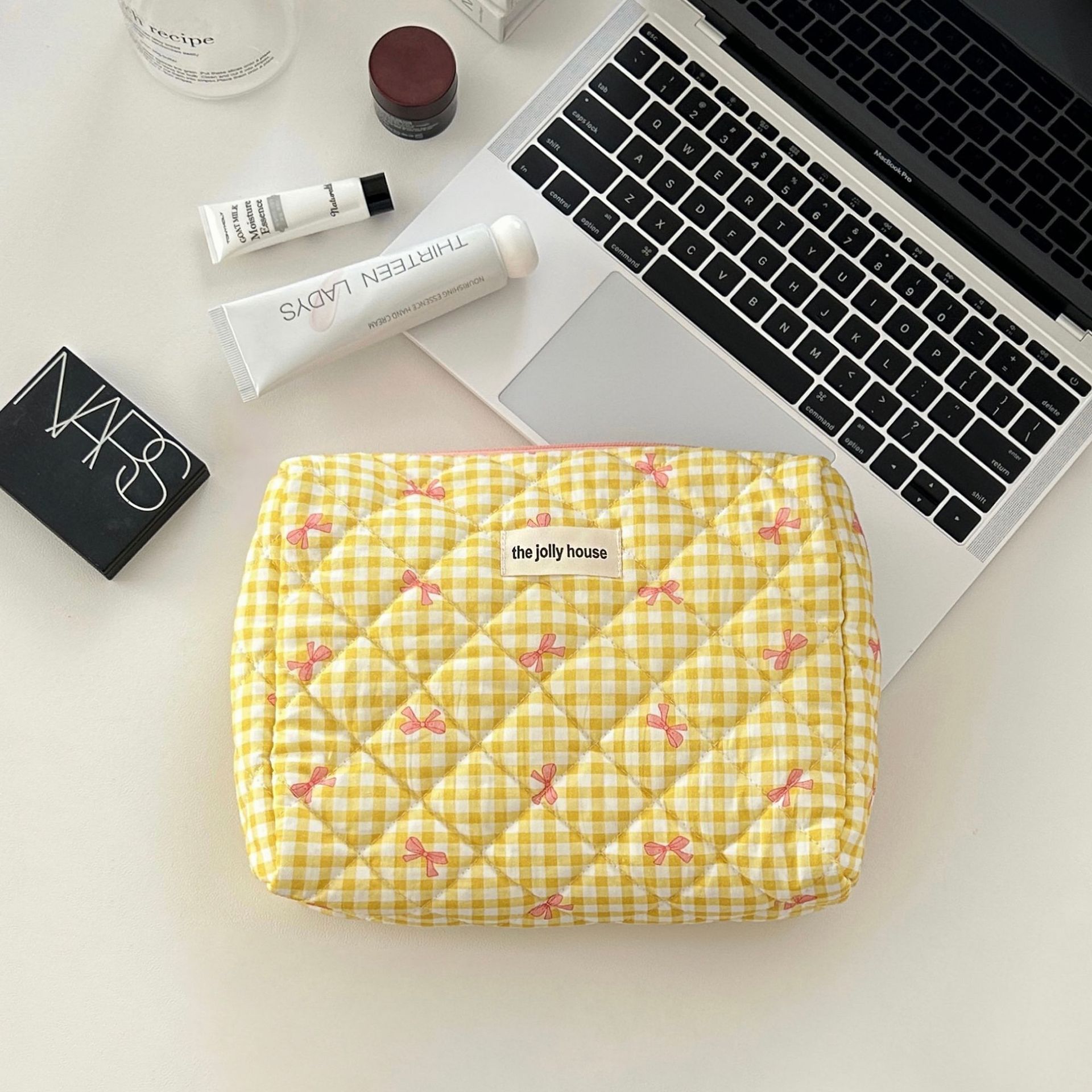 Elegant Streetwear Plaid Canvas Square Makeup Bags display picture 9