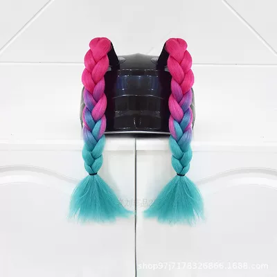 Braids, Double Ponytails, Motosiklet dəbilqələri - a-pair-of-rose-red-lake-green-short-braids
