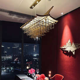 新中式吊顶屋檐会所茶室创意吊灯宫殿鸟巢式仿古建筑宋式书房灯