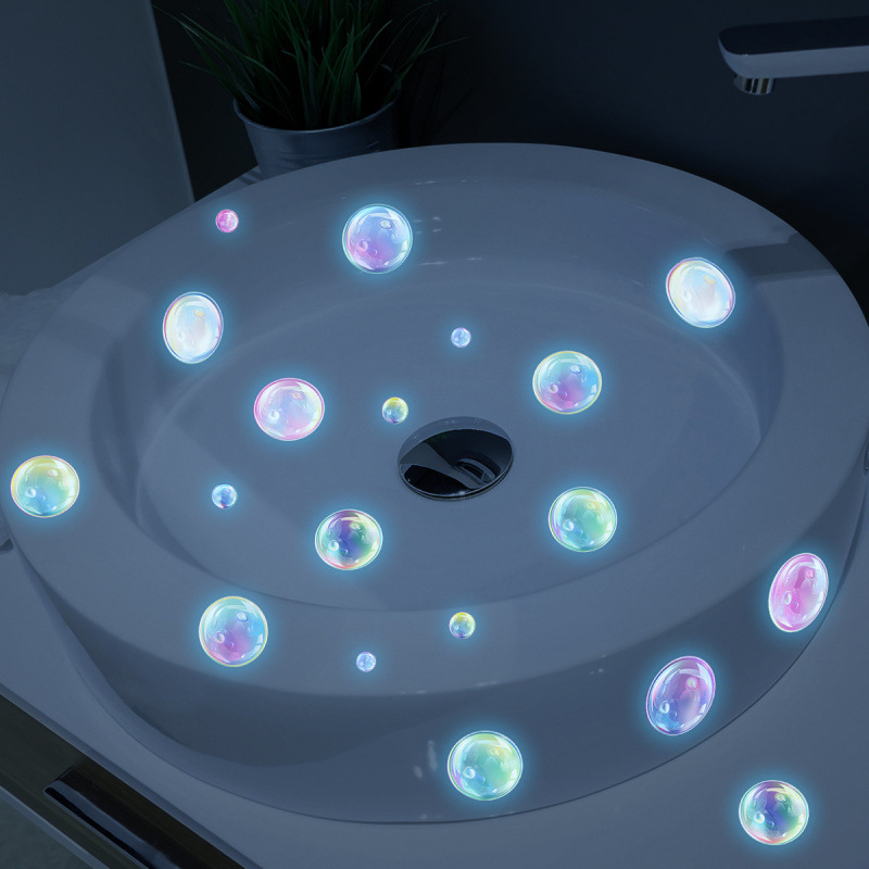 Accyg32367 Luminous Colorful Bubble Wall Sticker Bathroom Washbasin Self-Adhesive Removable Waterproof Luminous Sticker