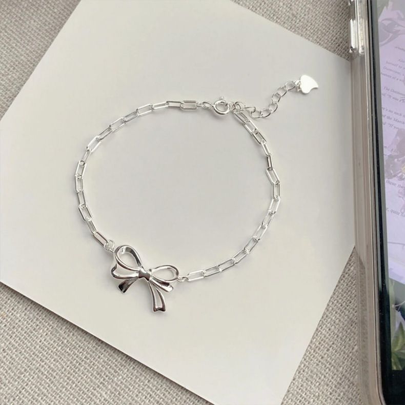 6g Weight Bracelets Classification 925 sterling silver Chain Material 1 Piece Quantity Holiday, Daily Occasion Sterling Silver Material Bow Knot Pattern Women's Gender Casual, Sweet, Simple Style Style Sterling Silver Bow Knot Bracelets 1