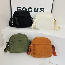 复古百搭原宿风灯芯绒单肩斜挎包包女学生简约日系休闲帆布手机包