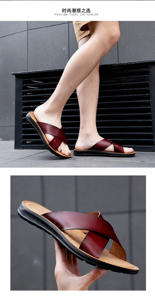 Dép sandal nam quai ngang hở mũi thoáng khí chống trơn trượt — Màu trắng, Nâu Đen, Nền màu nâu xám, Vàng đất chi tiết 16