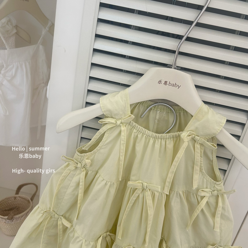 [Lenbaby] verano de 2025 niñas vestido amarillo limón arco de viento casual vestido de princesa chaleco
