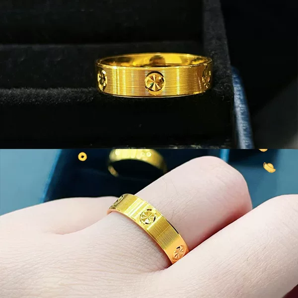 Sand Gold Jewelry Rice-Shaped Car Flower Ring Fashionable Natural Light Luxury High-End Diamond Pattern Screw Pattern Brushed Ring Wholesale