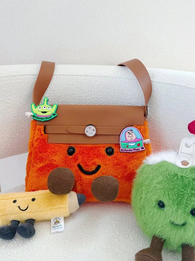 Jllycatlm Co-branded Herbag Cute Furry Doll Bag Shoulder Crossbody Plush Smiley Face Bag