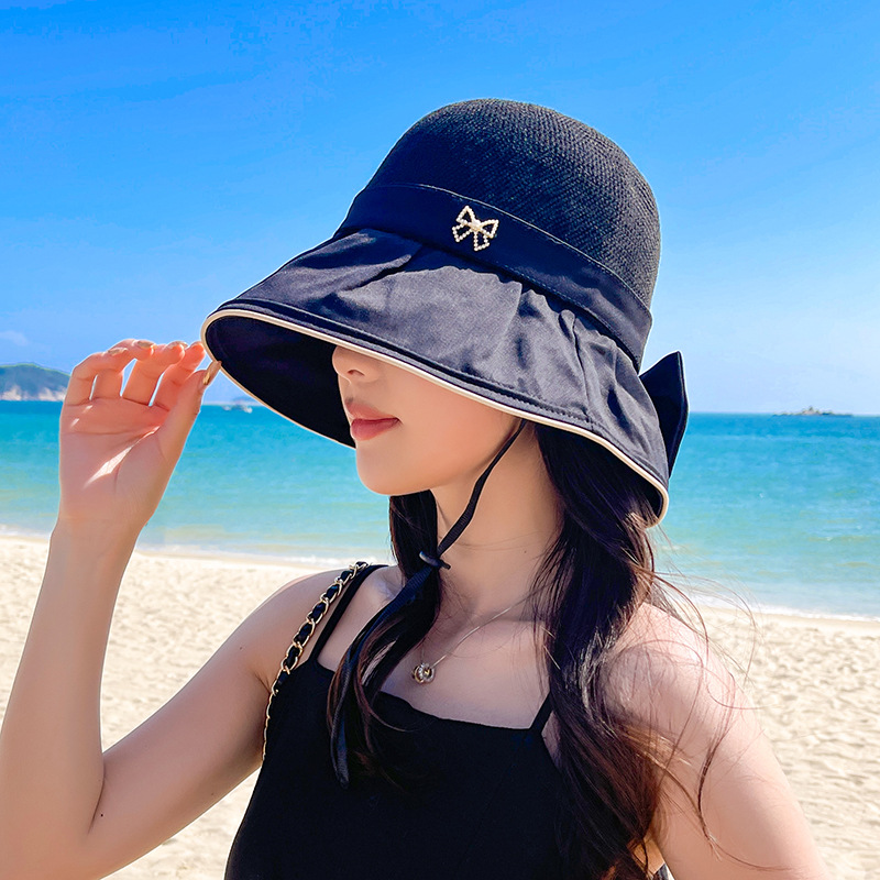 夏天遮臉防曬遮陽防紫外線太陽帽子女韓版百搭針織镂空折疊漁夫帽