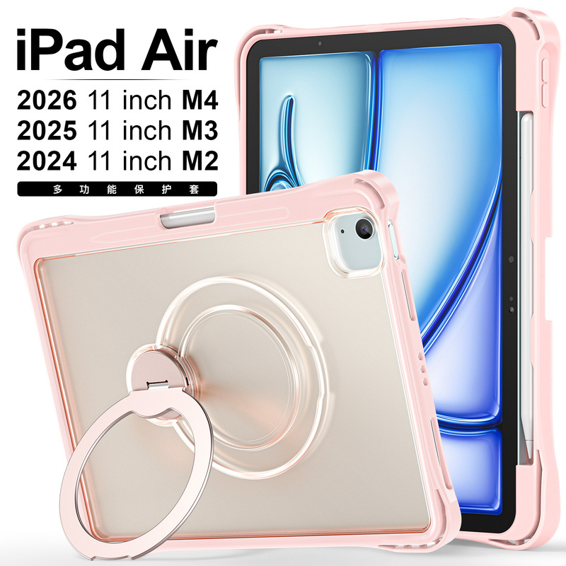iPad Air 11inch M4/M3/M2 Anti-Fall Protective Case with Magnetic Rotating Stand and Pen Slot Transparent Shell