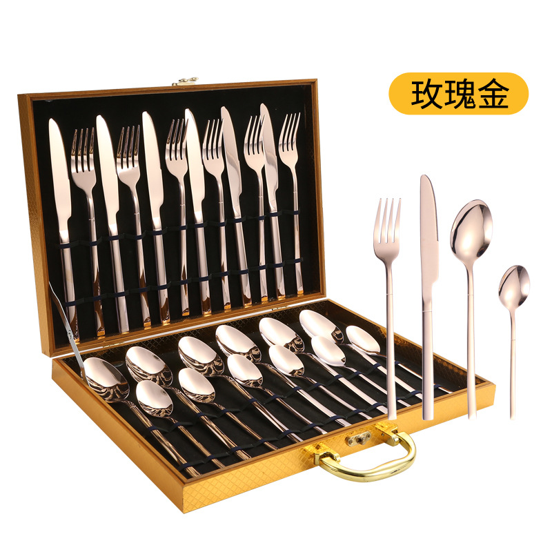 Amazon Venta caliente vajilla de acero inoxidable 24 piezas traje transfronterizo producto Caballero 4 piezas principales cuchillo de comida occidental, tenedor y cuchara traje