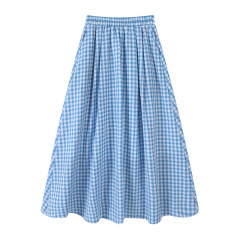 3つの完全な標準、Tmall品質、5ラインエッジ、文学的で芸術的な、女性用の夏用の小さな新鮮な青いチェック柄のスカート