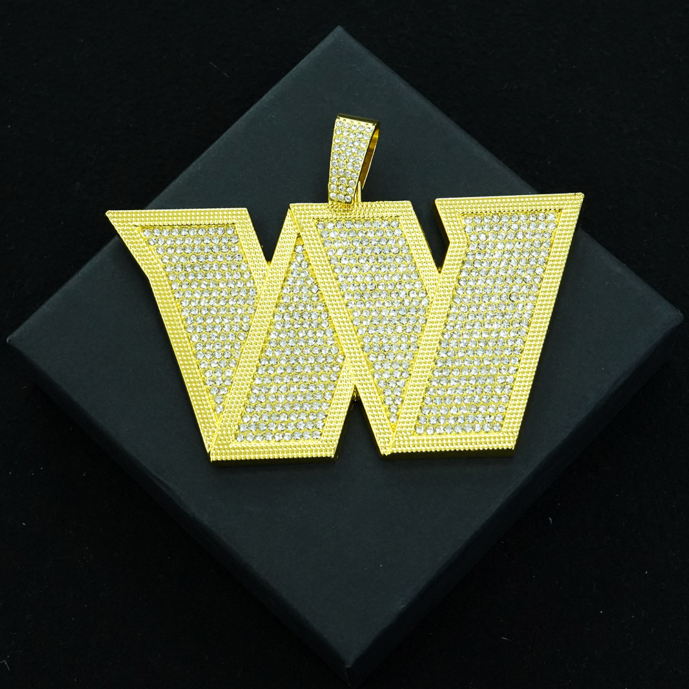 Collar con colgante de letra W con diamantes, estilo hip-hop europeo y americano, con cadena cubana incrustada de diamantes, joyería personalizada de moda para hombre, suministro transfronterizo.
