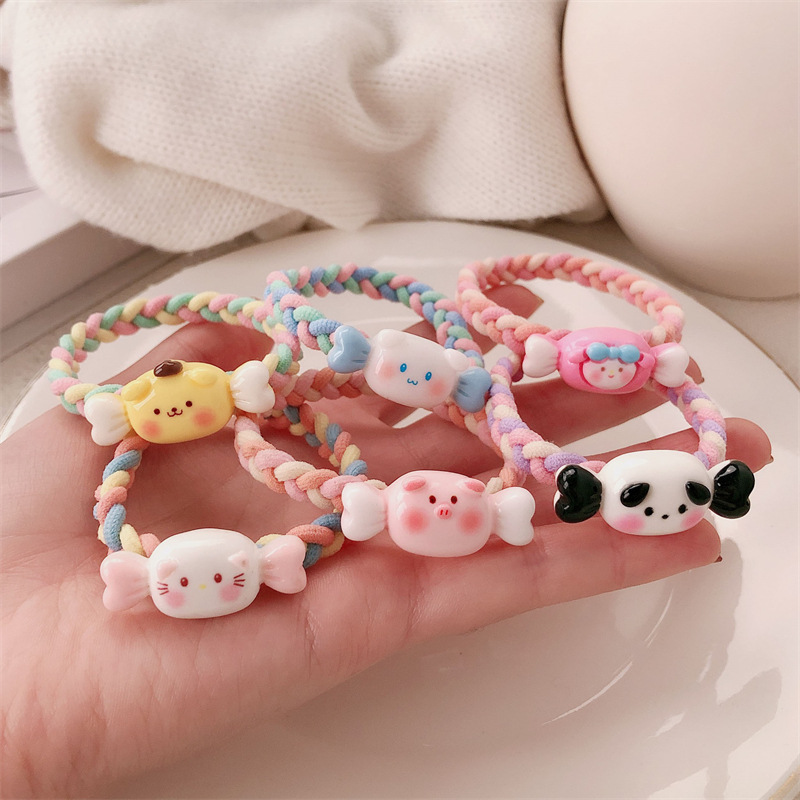 Caramelo lindo animal trenzado anillo de cabello cuerda de cabeza dulce niña alta elástica ins Fengsen cuerda de cabello correa de correa adornamiento para el cabello