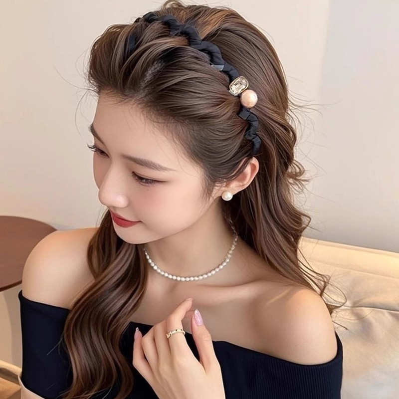 珍珠水钻高颅顶波浪发箍带齿防滑洗脸发卡头饰女2025新款齿梳头箍|undefined