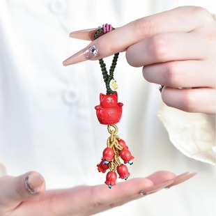 [Lucky Cat Keychain] High-Quality Cinnabar Red Sand New Pendant Keychain Source Manufacturer