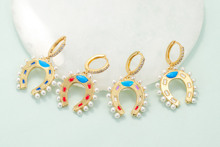 Zircon Inlay Material Earrings Classification Geometric U-shaped Horseshoe Copper Inlaid Zircon Colorful Oil Earrings
