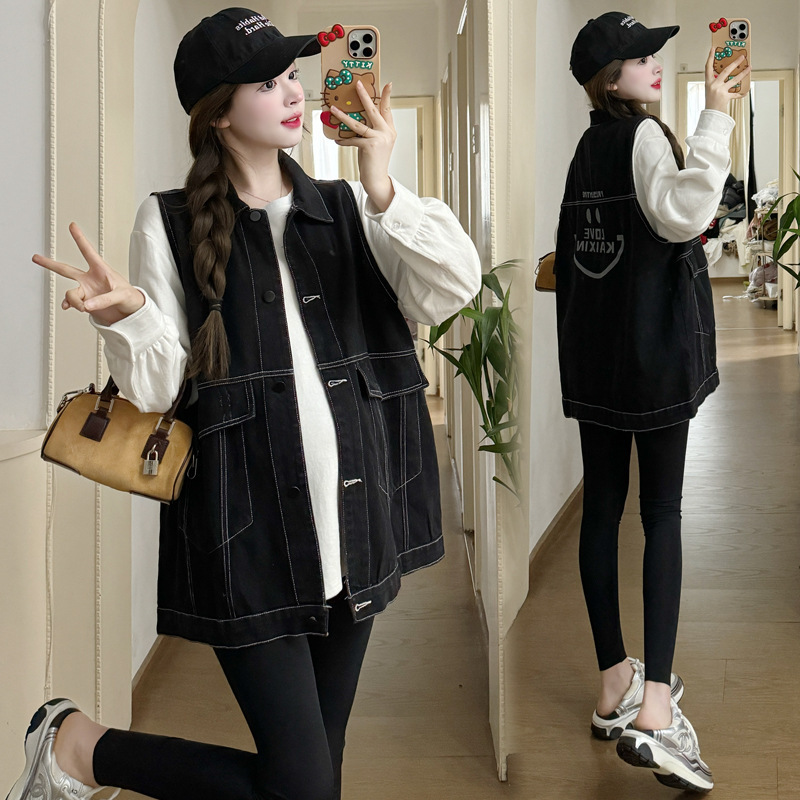 A Large Number of Ready-Made Maternity Spring & Fall White Large Version Long-Sleeved Shirts T-Shirts Maternity Bottoming Shirts + Maternity Vest Suits