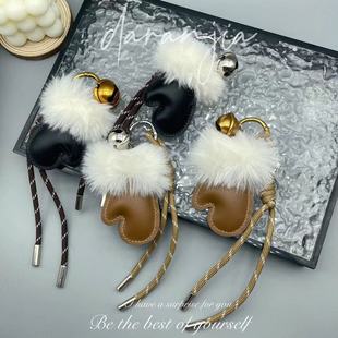 New Style Plush Cute Small Gloves Bell Bag Pendant DIY Exquisite Gloves Knitted Rope Keychain Miu Hanging Ornaments